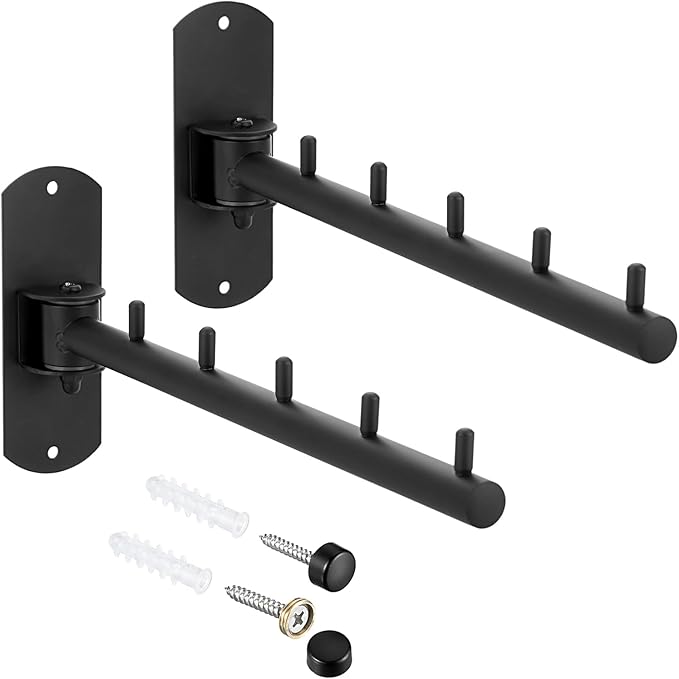 Sumnacon Clothes Rack,2Pcs Stainless Steel Clothes Hanger,Wall Mounted Clothes Rack,Wall Mounted Drying Rack with Swing Arm,Wall Clothes Hanger for Bathroom Laundry Room Closet,Black