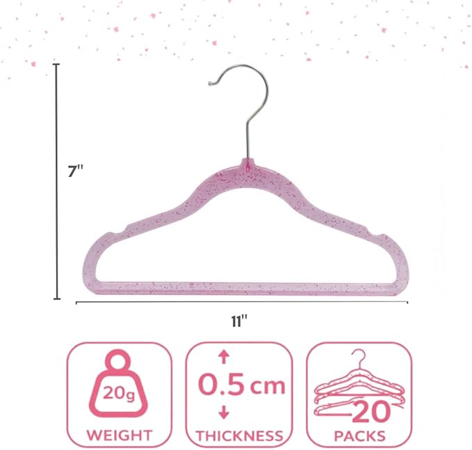 CONCEPTS 40 Pack Baby Hangers Kids Acrylic Non Slip Glitter Clothes Hangers for Toddler Infant Newborn Closet Organizer Small Hangers for Baby Clothes Pants Shirts Space Saving Nursery