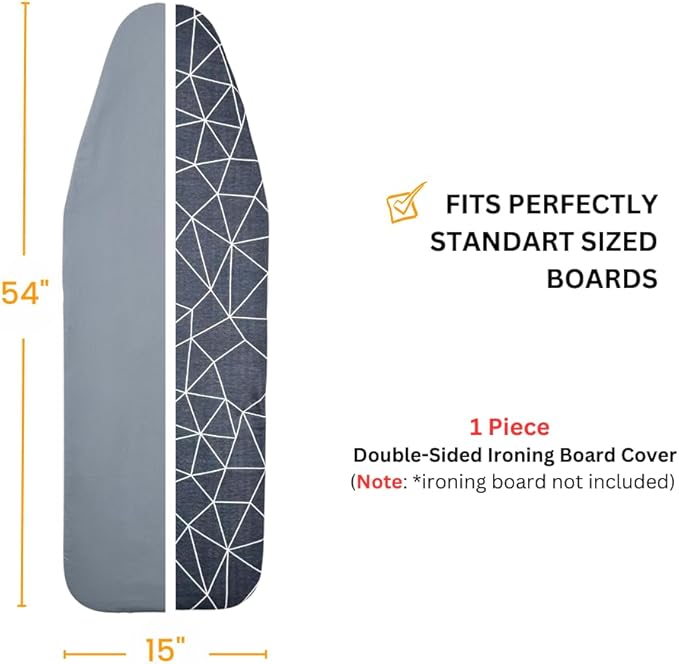 SAVUK Ironing Board Cover and Pad Dual Side X2 Lifetime Double Using Heavy Duty Thick Padding Heat Reflective Non Stick Scorch and Stain Resistant Adjustable 15x54 inch