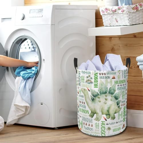 Dinosaur Laundry Basket,Custom Laundry Hamper with Name,Personalized Dinosaur Gifts for Boys Girls,Customize Collapsible Laundry Basket for Bedroom Bathroom,S-16.5"x 13.8"