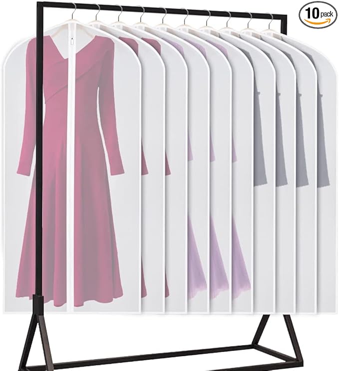 Univivi Garment Bag 60 inch Suit Bag for Storage Clear Lightweight Dress Bags for Long Gowns Coats Shirt Sweater 24'' x 60''-10 Pack