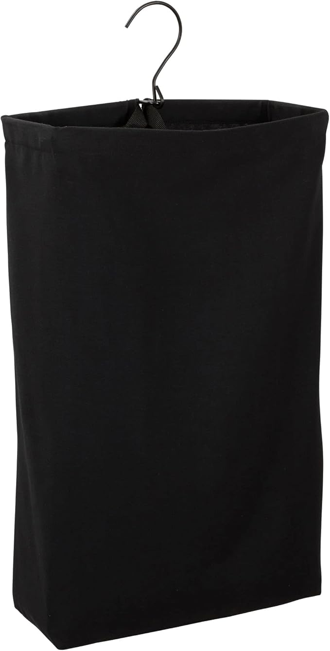 Household Essentials Door Hanging Laundry Bag, Washable Canvas Bag with Loop Handle, Holds Two Loads of Laundry, Great for Dorms and Small Spaces, Black