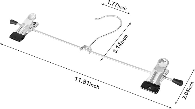 Metal Pants Shorts Hangers, Heavy Duty Kids Skirt Hangers with 2 Adjustable Non Slip Clips, Ultra Thin Space Saving 360 Degree Swivel Hook Stainless Steel Hanger 12 Pack