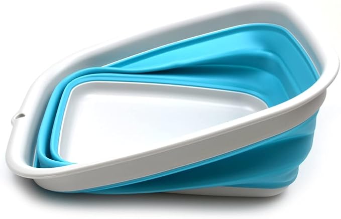SAMMART 9.45L (2.5 Gallon) Collapsible Tub - Foldable Dish Tub - Portable Washing Basin - Space Saving Plastic Washtub (Bright Blue, M)