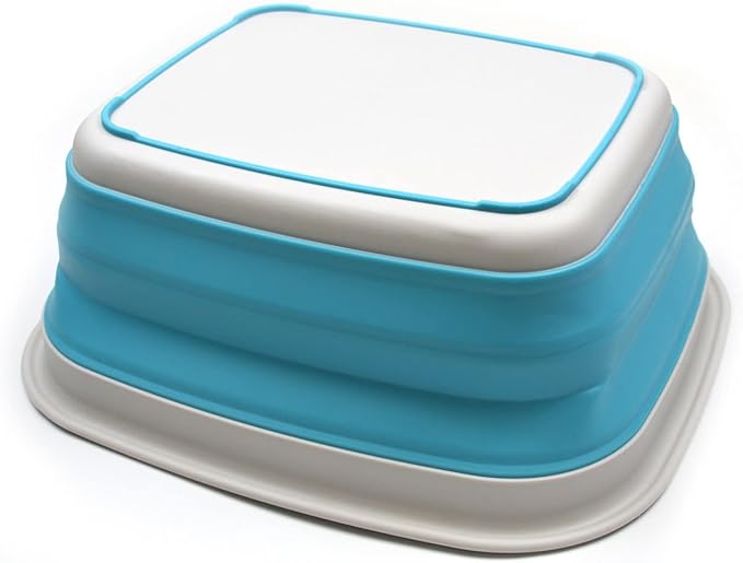 SAMMART 9.45L (2.5 Gallon) Collapsible Tub - Foldable Dish Tub - Portable Washing Basin - Space Saving Plastic Washtub (Bright Blue, M)