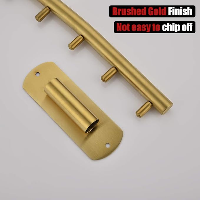 JQK Folding Clothes Hanger Rack, Stainless Steel Swing Arm Hook Holder, Clothing Hanging System Drying Closet Storage Organizer Brushed Gold Wall Mount 2 Pack, SHR100-BG-P2