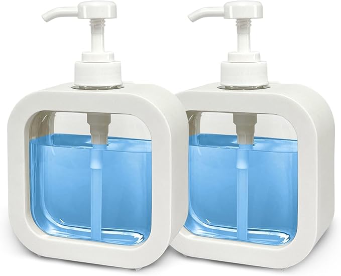 Hand Soap Dispenser for Bathroom, Modern Dish Soap Dispenser for Kitchen Sink, Liquid Soap Container with Pump, Clear Plastic Soap Pump Bottles (2 Packs,10oz, White)