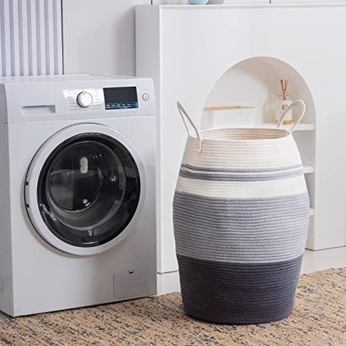 105L Extra Large Laundry Hamper Basket by Fiona's magic, Woven Tall Clothes Hamper for Storage Blanket, Toys and Dirty Cothes in Bedroom and Living Room Organizer, Grey