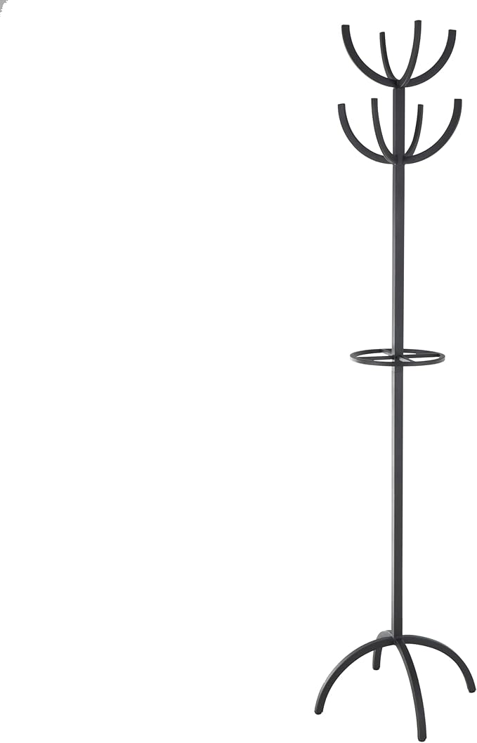 Deco 79 Metal 8 Hook Coat Rack with Ached Legs and Circular Center Storage, 19" x 19" x 72", Black
