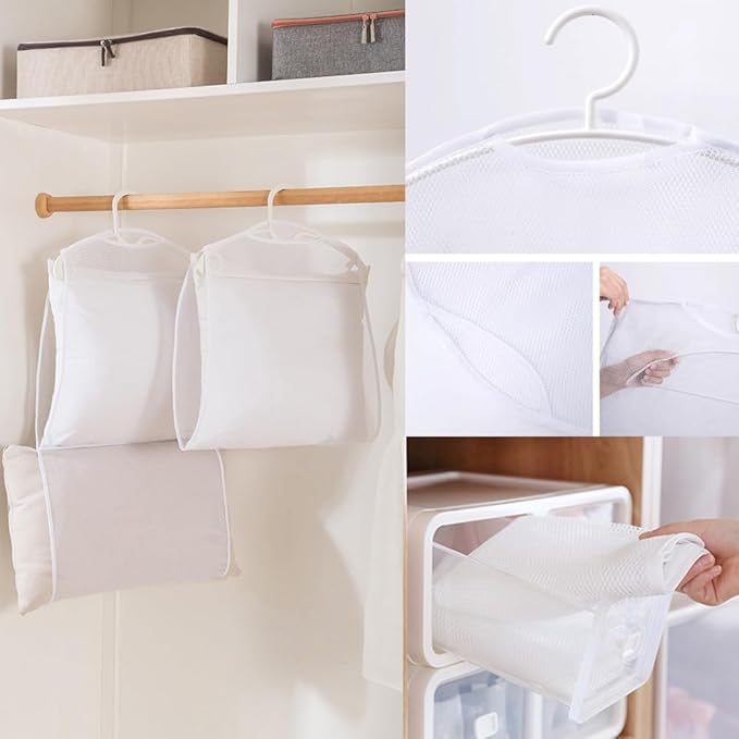 2 Pack Bed Pillows Drying Rack Plush Doll Dryer Rack Hanger Organizer Mesh Net Bags for Bedding Throw Pillows Inserts Down Alternative Fill Memory Foam Pillow Cervical Pillows One/Two Layer