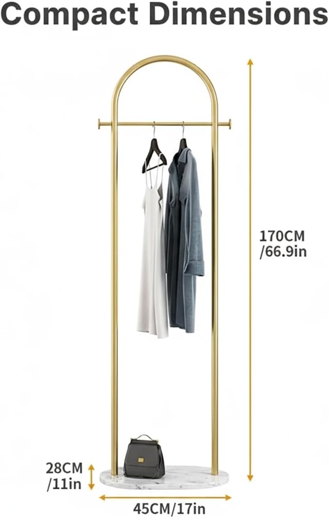 Gold Clothing Rack With Shelves, Modern Coat Rack Freestanding with Marble Base,Heavy Duty Clothes Racks for Boutiques,Metal Garment Rack suitable for Entryway Hallway, Office or Bedroom