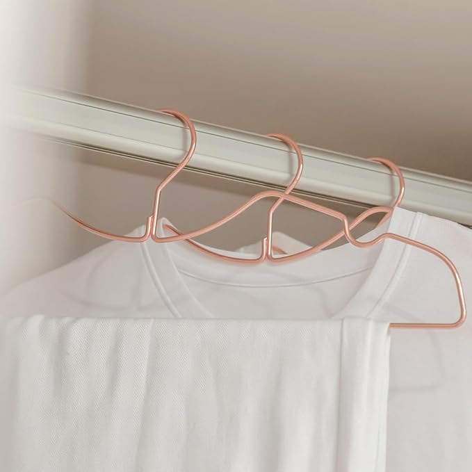 Metal Clothes Hanger, Ultra Slim & Short Neck Hanger,Space Saving Durable Non-Slip Felt Hangers, Closet Organizer (Rosy Gold)