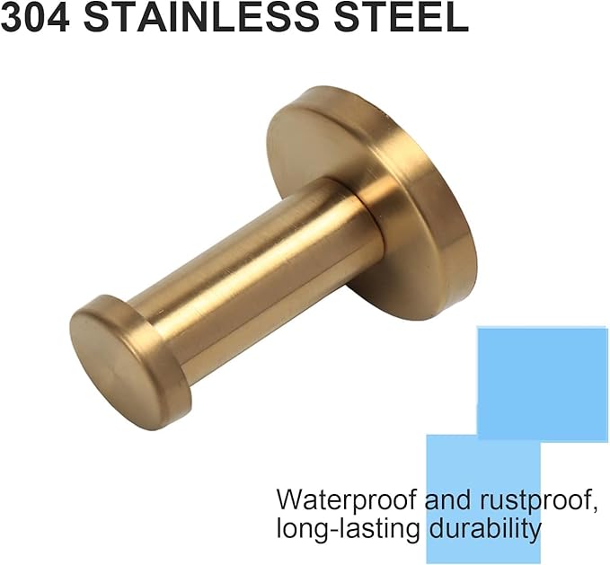 Bathroom Towel Hooks, 10 Pack Round Coat Hooks, Sturdy Wall Mounted Robe Hook, SUS 304 Stainless Steel Heavy Duty Clothes Hanger, Wall Towel Hooks for Bathroom Bedroom Kitchen(2 in, Gold)