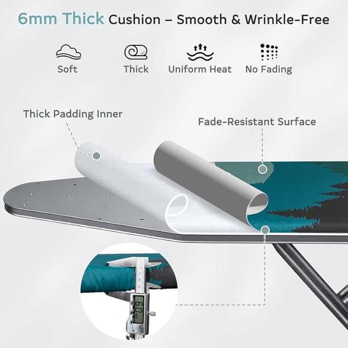 FIOBEE Ironing Board Cover and Pad Extra Thick Iron Board Pad with Heat-Resistant Mesh Padded Iron Board Covers Adjustable Buckle & Elastic Edges for 15x54 Standard Size Ironing Board, Multicolor