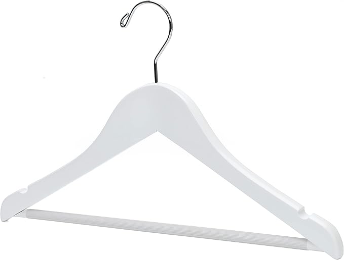 Quality Hangers 80 Pack Kids Hangers 14 Inches - Junior Preteen Youth Wooden Clothes Hanger with Curved Shoulder Swivel Chrome Hook Coated Pant Bar & Nonslip Notches (White, 80)
