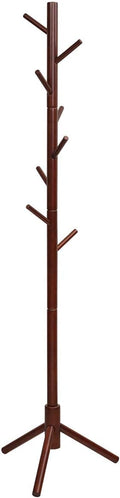 Tangkula Coat Rack Freestanding, Rubber Wood Coat Stand with 8 Hooks, Height Adjustable Entryway Coat Tree Coat Hanger Stand for Home Office Hall Entryway