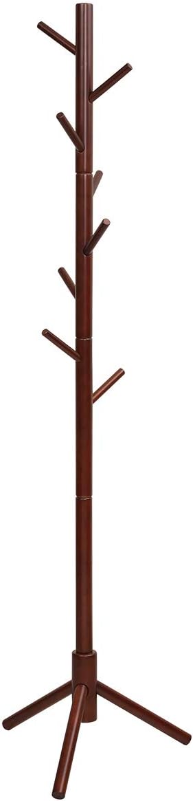 Tangkula Coat Rack Freestanding, Rubber Wood Coat Stand with 8 Hooks, Height Adjustable Entryway Coat Tree Coat Hanger Stand for Home Office Hall Entryway