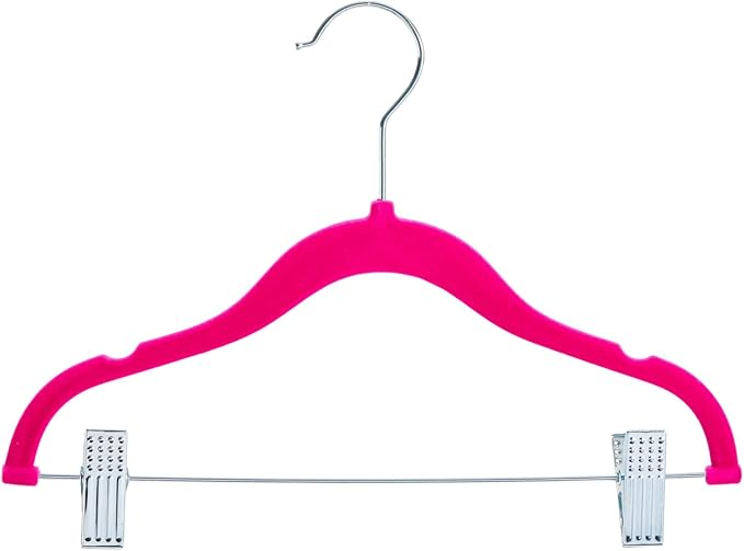 Juvale Kids Hangers with Clips - 12 in, Hot Pink, Velvet, 24 Pack - Nonslip & Space Saving Pink Hangers with Clips & 360° Swivel Hooks