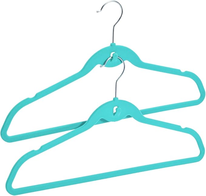 Juvale Velvet Clothes Hangers with Cascading Hooks - Anti-Slip Stackable Velvet Hangers - Mini Hanger Hooks for Layering - Pack of 50, 17.5 in, Teal