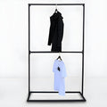 LITFAD Contemporary Metal Hall Tree Hang Garment Lever Hall Stand Free Standing Clothes Hanger Clothing Store Coat Rack in Black - 71" L x 16" W x 79" H Double Clothing Rod