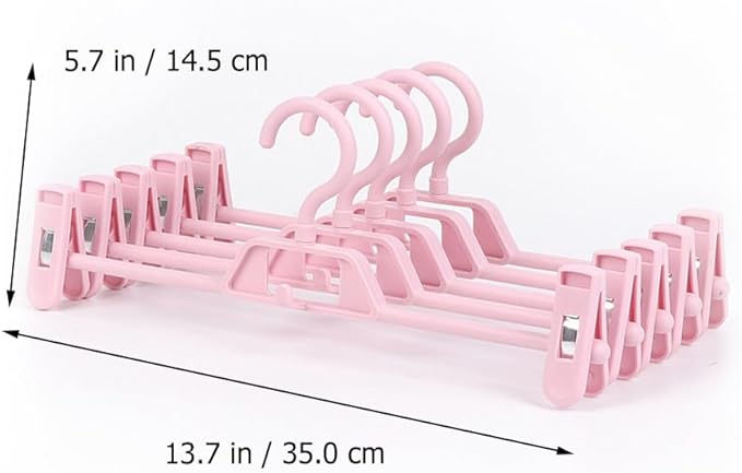 DOITOOL 10 Pcs Pants Hangers with Clips, Space Saving Plastic Hangers, Skirt Hangers for Kids, Women and Girls, Non-Slip Clothes Hangers with Clips for Closet or Laundry Use