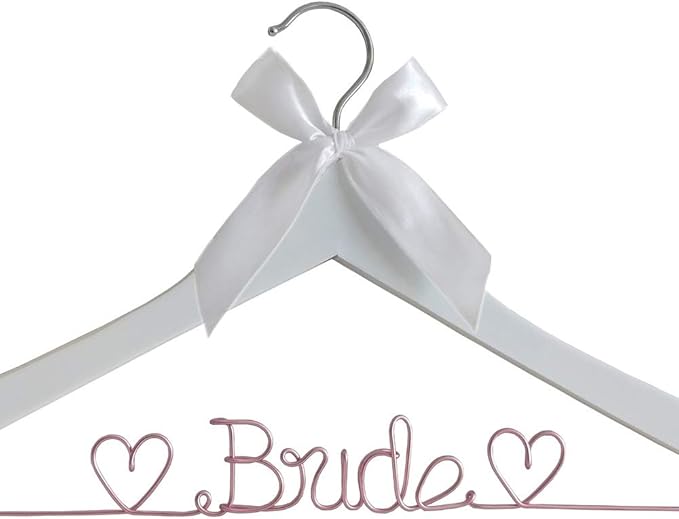 The Bride's Wedding Gift, Wooden Wedding Dress Gown Hanging Wire Letter Hanger (White and Pink Lines)