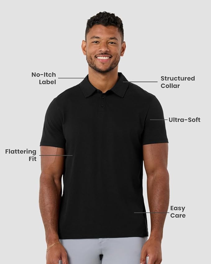 INTO THE AM Polo Shirts for Men - Slim Fit Short Sleeve Collared Shirt S - 4XL Fitted Collar Polos for Work