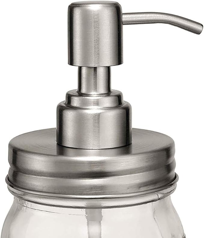 4 Pack Mason Jar Soap Dispenser Lids with Pumps, Rustproof Stainless Steel, Lotion Soap Dispenser Lids Replacement for 16 oz Regular Mouth Mason Jar Decor, 4 Brushes Included Silver