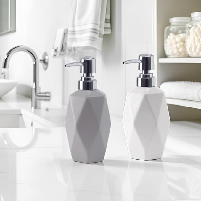 Soap Dispenser, 13.5oz Ceramic Soap Dispenser Bathroom for Kitchen & Bathroom (Light Grey)