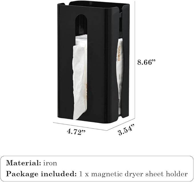 OLizee® Magnetic Dryer Sheet Holder Dryer Sheet Container Kitchen Tissue Box Dryer Sheet Dispenser Tissue Storage Holder for Metallic Surfaces Black