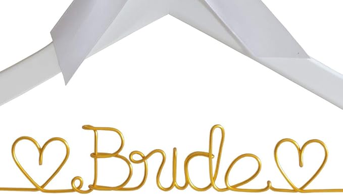 The Bride's Wedding Gift, Wooden Wedding Dress Gown Hanging Wire Letter Hanger (White and Gold Thread)