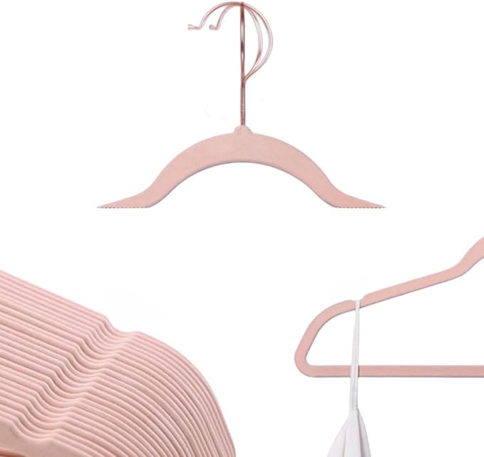 Premium Velvet Clothes Hangers, Heavy Duty Study Black Hangers for Coats, Suit & Dress - Non Slip Clothes Hanger Set (50, Pink/Rose Gold)