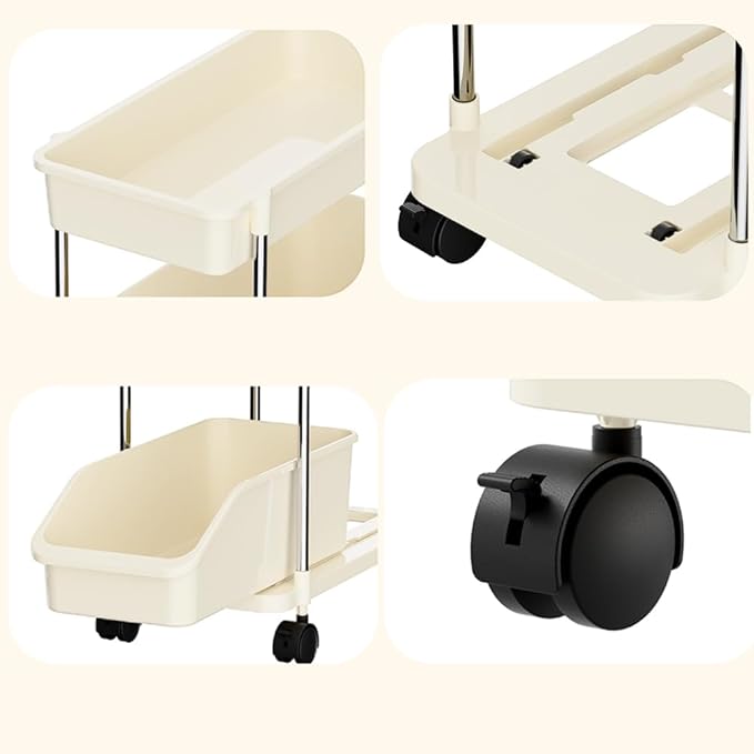 Slim Storage Cart 4 Tier Slim Rolling Utility Cart with Pull-Out Baskets & Wheels for Narrow Space in Kitchen Dining Room Bathroom Laundry Room Cream White (Width 6.3 Inches)