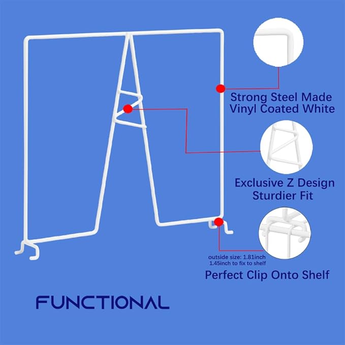 Wire Shelf Dividers - White Closet Organization & Storage Organizer - No Tool Shelf Divider for Wire Shelves - Metal Shelf Accessories – for 12“ Deep Wire Shelves – Tall 12” Height – 8 Pack