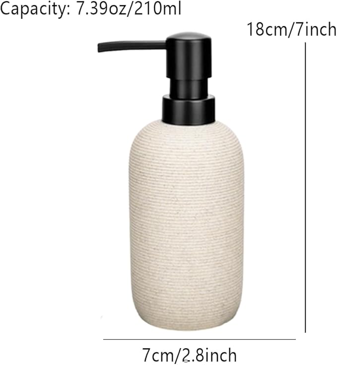 2pcs Hand Soap Dispenser Set - Sandstone Textured Resin Liquid Soap Dispenser for Bathroom & Kitchen Countertop, Matte Beige