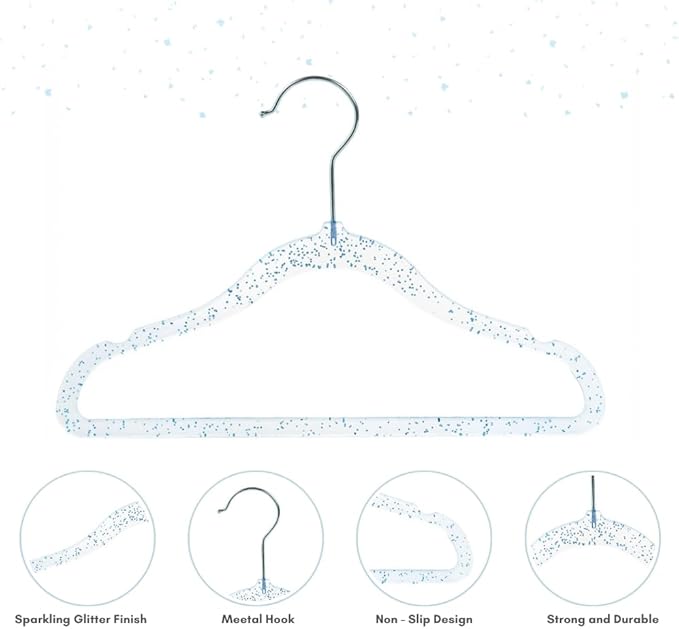 CONCEPTS 20 Pack Baby Hangers Kids Acrylic Non Slip Glitter Clothes Hangers for Toddler Infant Newborn Closet Organizer Small Hangers for Baby Clothes Pants Shirts Space Saving Nursery