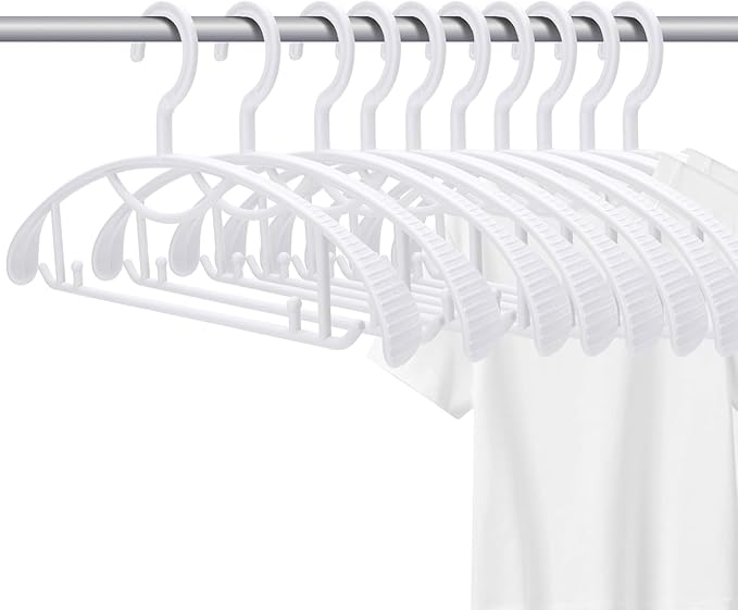 Extra Wide Shoulder Sweater Hangers 10 Pack, Width 2.8cm Thick Plastic Suit Hanger for Men Women, Curved Clothes Hangers no Shoulder Bump Ideal for Bedroom Everyday Use (White)