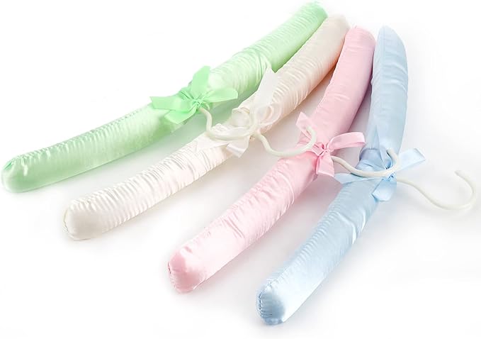 Tosnail Non-Slip Satin Padded Hangers Collection Shirt/Blouse Hangers - Pink, Blue, Green, White (12)