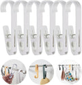 6Pcs Laundry Hooks with Clips Hanger Closet Organizer Clamps Hanging Socks Boot Bras Towels Shower Pegs for Bathroom Wardrobe Kitchen Office Holders Clothes Pins Outdoor, White