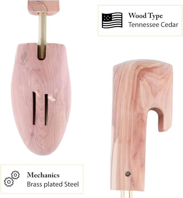 FootFitter Men’s Cedar Shoe Trees, Full Block, Wide Heel, Aromatic Moisture‑Absorbing Shoe Shaper, Premium USA Cedar (LE11)