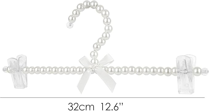 SHIDOW Pearl Hangers, Pearl Pants Hangers, Plastic Bowknot Clothes Rack with Clip, Organizer for Storing Dresses, Shirts, Pants, Skirts in Bedrooms, Cabinets, Wardrobes(3Pcs White)