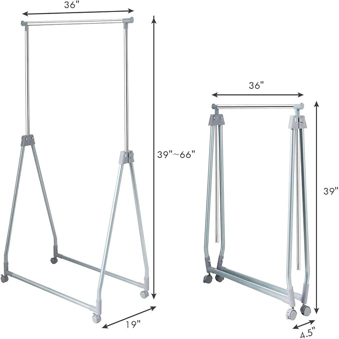 Nightcore Extendable Garment Rack, Heavy Duty Foldable Clothes Rail with Adjustable Hanging Rod & Rolling Casters, Movable Clothes Hanger for Home, Office, Store, Market