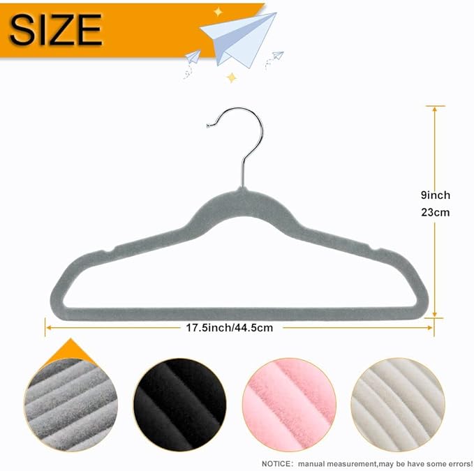 50+10 Pack Non-Slip Velvet Hangers Suit Clothes Hanger Space Saving Hangers 15~20LBS Heavy Duty 17.5"