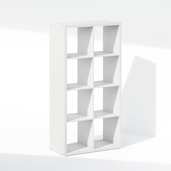 Furinno Simple Cube Storage Organizer, 8-Cube Display Shelf, Open Back Shelving Unit, Storage Shelves, Extra Thick Frame, for Organization and Storage, Living Room, Home Office, White