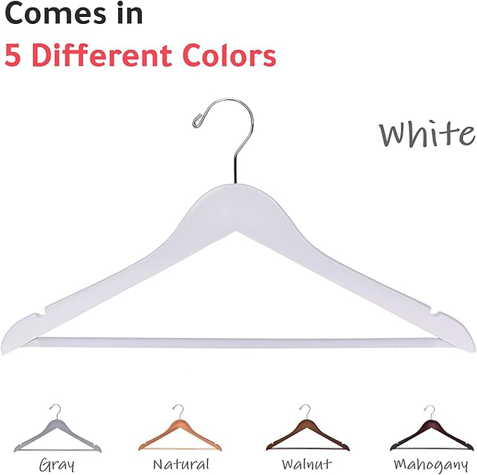 Quality Hangers Wooden - Slightly Curved Hanger 90 Pack Sets - Solid Wood Coat with Stylish Chrome Hooks - Heavy-Duty Clothes, Jacket, Shirt, Pants, Suit Hangers(White, 90), 17.5 inch, W040-30/ctn