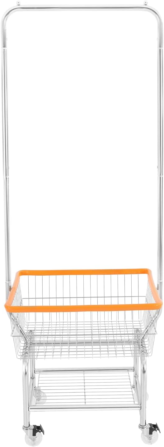 Laundry Cart,Steel Wire Laundry Cart,Laundry Basket With Wheels,Commercial Laundry Basket Cart Heavy Duty with Rod Rack 19.69x15.75x70.87in (D)