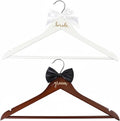 2 Pack Bride Hangers, Wedding Hanger, Bridal Hanger, Wooden Bride and Groom Wedding Dress Hangers with Attached Bow Tie, Bridal Shower Gifts, Bridal Tuxedo Suit Wedding Gift for Couples