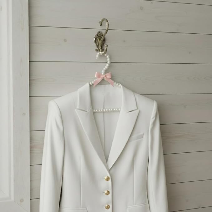 Concepts Premium Heavy Duty Pearl Hangers with Pink Ribbon Trim for Wedding and Engagement Gowns - Slim Design Also Can Be Used for Suits and Shirts (White 2 Pack)