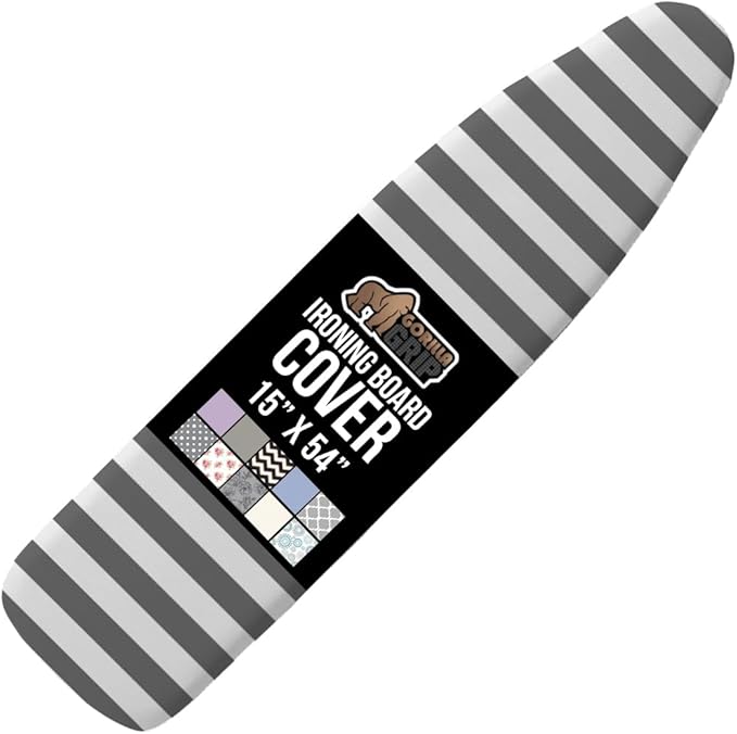GORILLA GRIP The Original Ironing Board Cover and Pad, Silicone Coating, Thick Scorch Resistant Padding, Heavy Duty Iron Covers Standard Boards, Hook and Loop Fastener Strap, Striped, 15x54