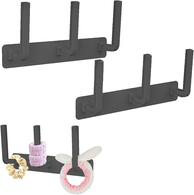 clino 2 Pack Headband Holder, Hair Ties Holder,Multifunctional Hooks, Removable Hat Hook, Claw Clip Organizer, Hair Accessories Organizer for Women and Girls, Men Hat Rack for Baseball Caps (Black)